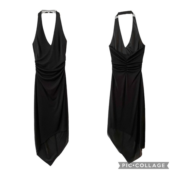 David Meister Black Halter-Style Asymmetric Cocktail Dress Size 6 - Picture 1 of 12